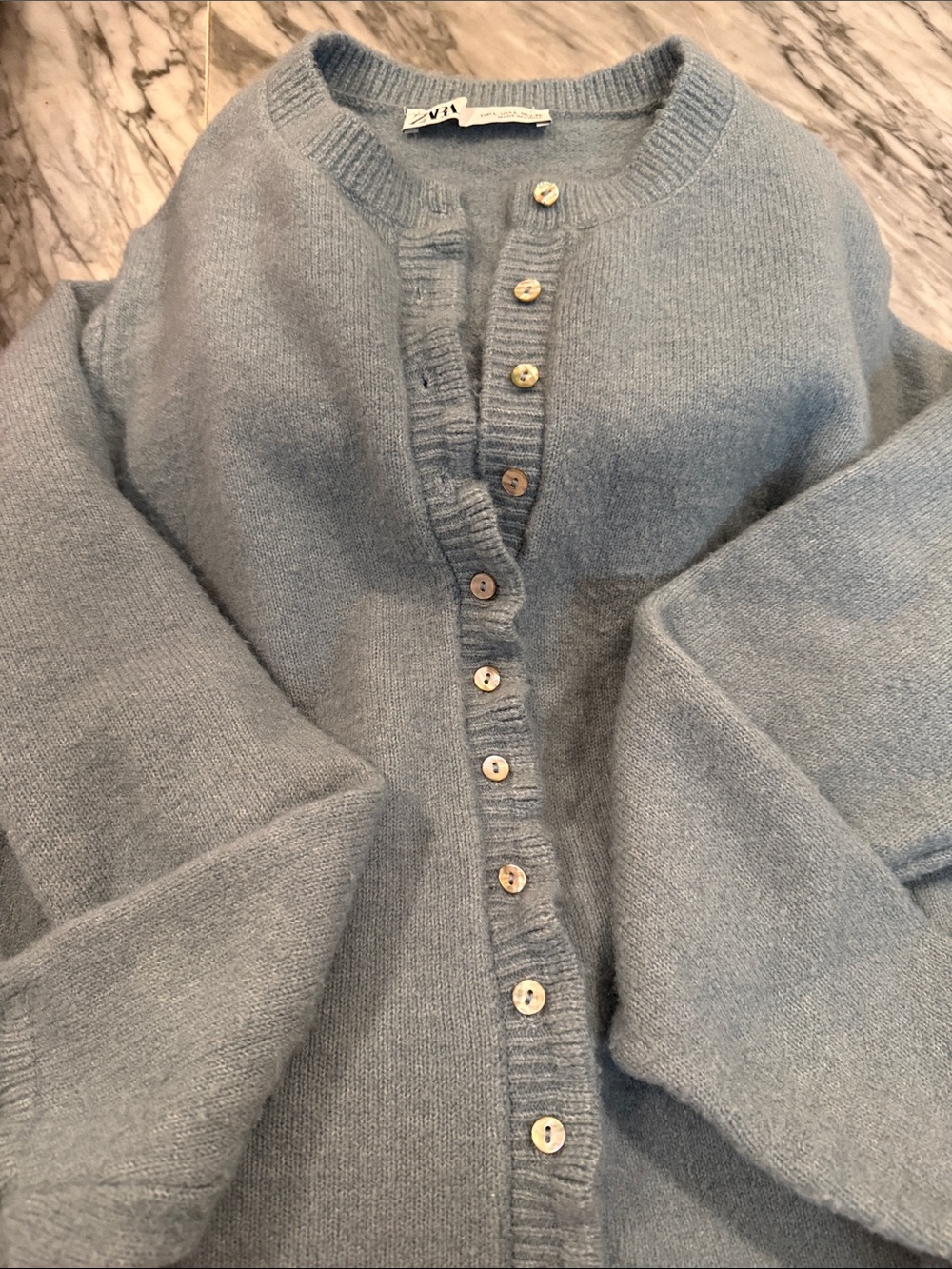 Zara Pale Blue Button-Up Crewneck Cardigan